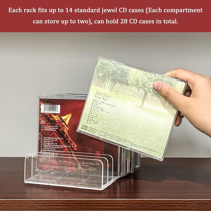 Philbinden 2 Pcs Clear Acrylic CD Holder, DVD/CD Display Rack & CD Storage Box & Vinyl Record Storage Stand Holds up to 14 Standard CD Cases for Media Shelf Storage and Organization - Image 3